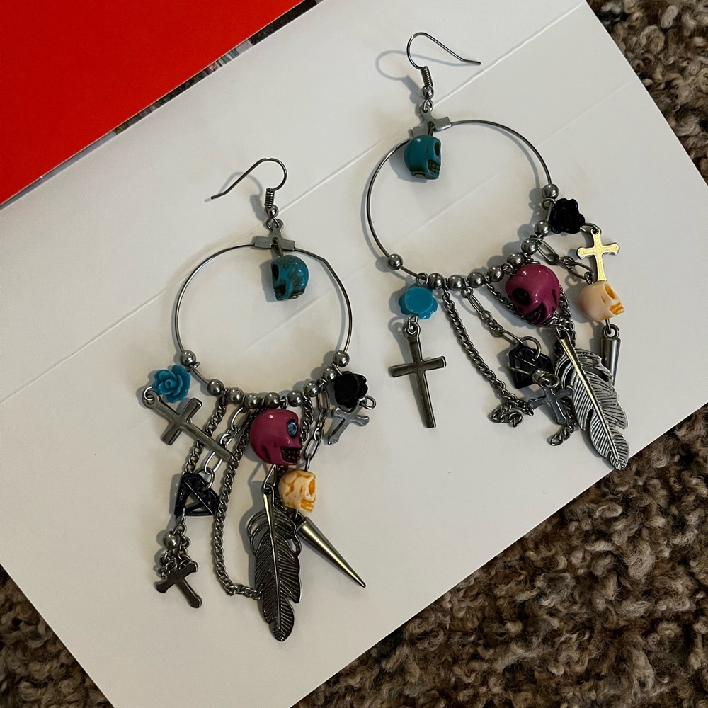 Bohemian Skull and Cross Dangle Earrings